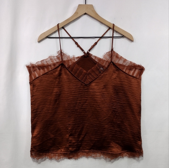 NWT Frye Eli Lace-Trim Racerback Tank Womens XL Brown Out Romantic Feminine - Picture 2 of 11